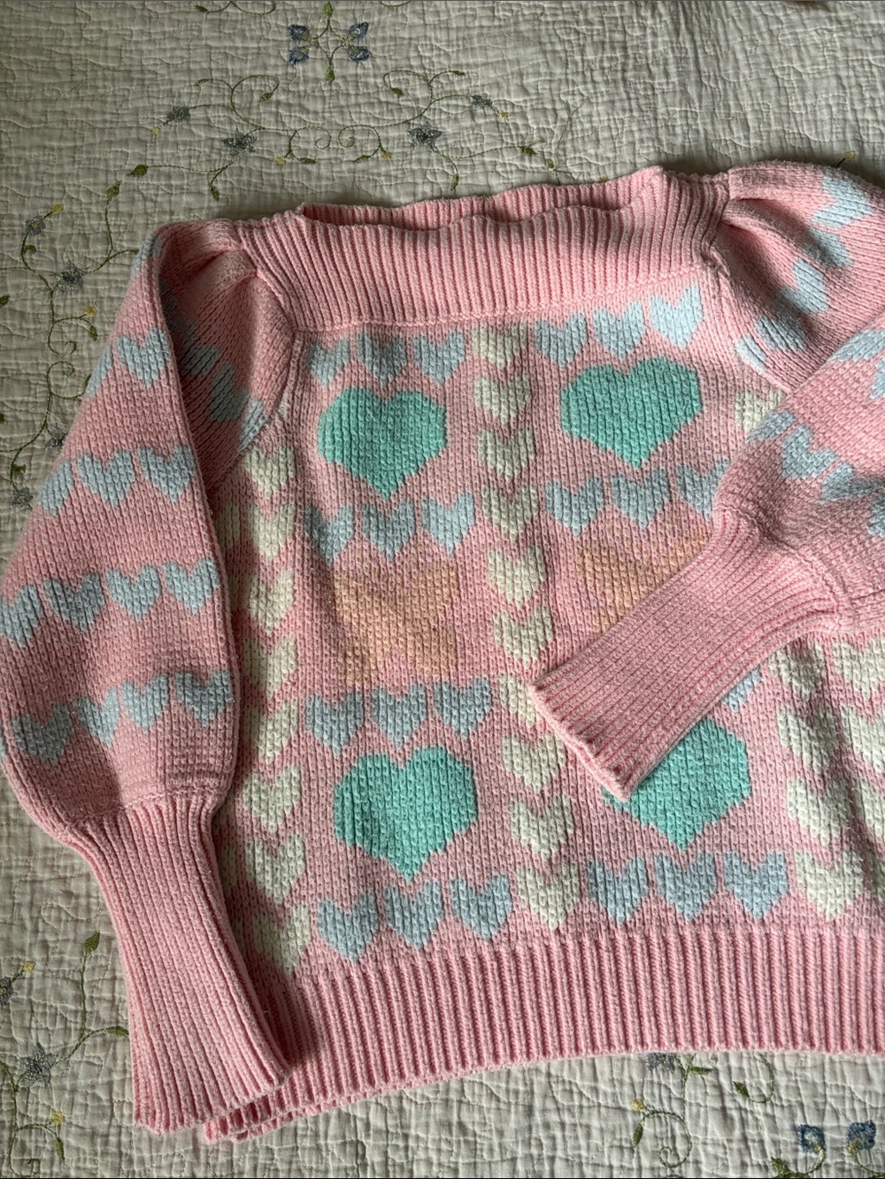LoveShackFancy Gizela Fairy Forest Pink Heart Knit Pullover Sweater S